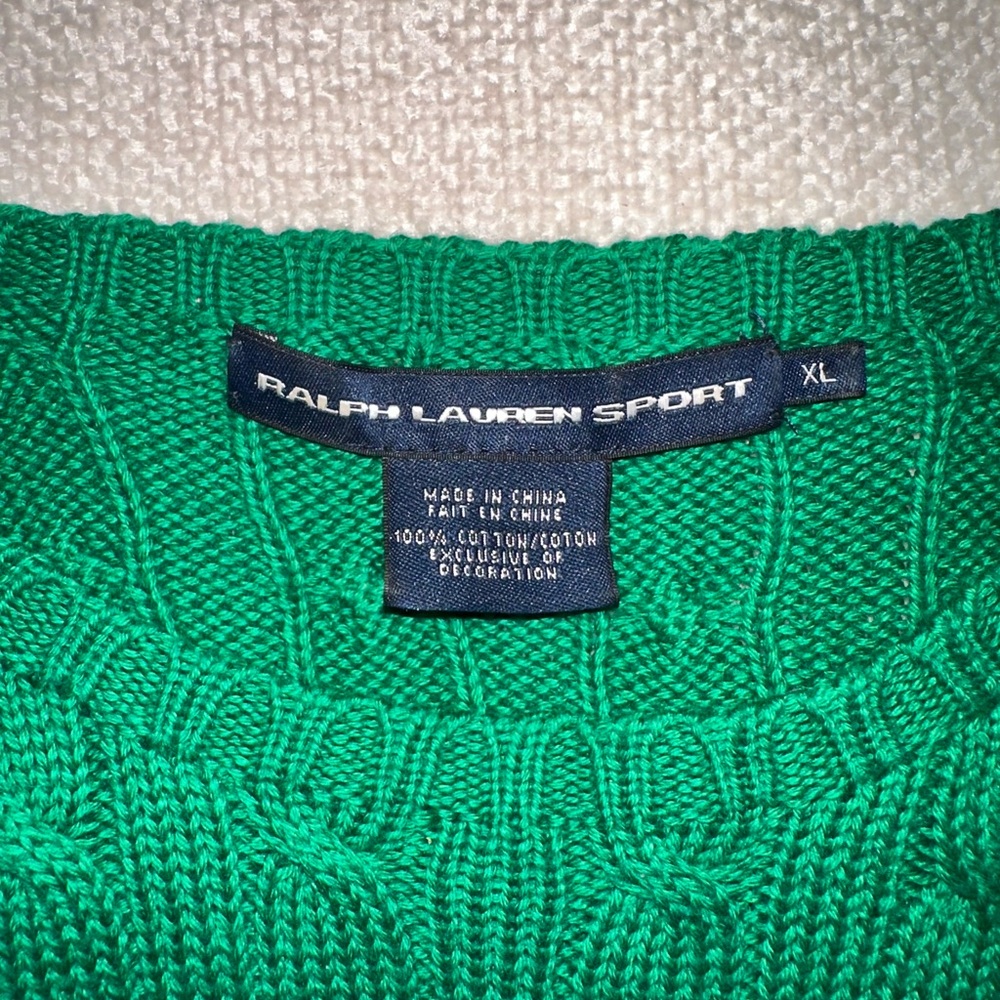 Vintage Ralph Lauren Sport Green Cable Knit Short Sleeve Sweater Size XL - Picture 3 of 16